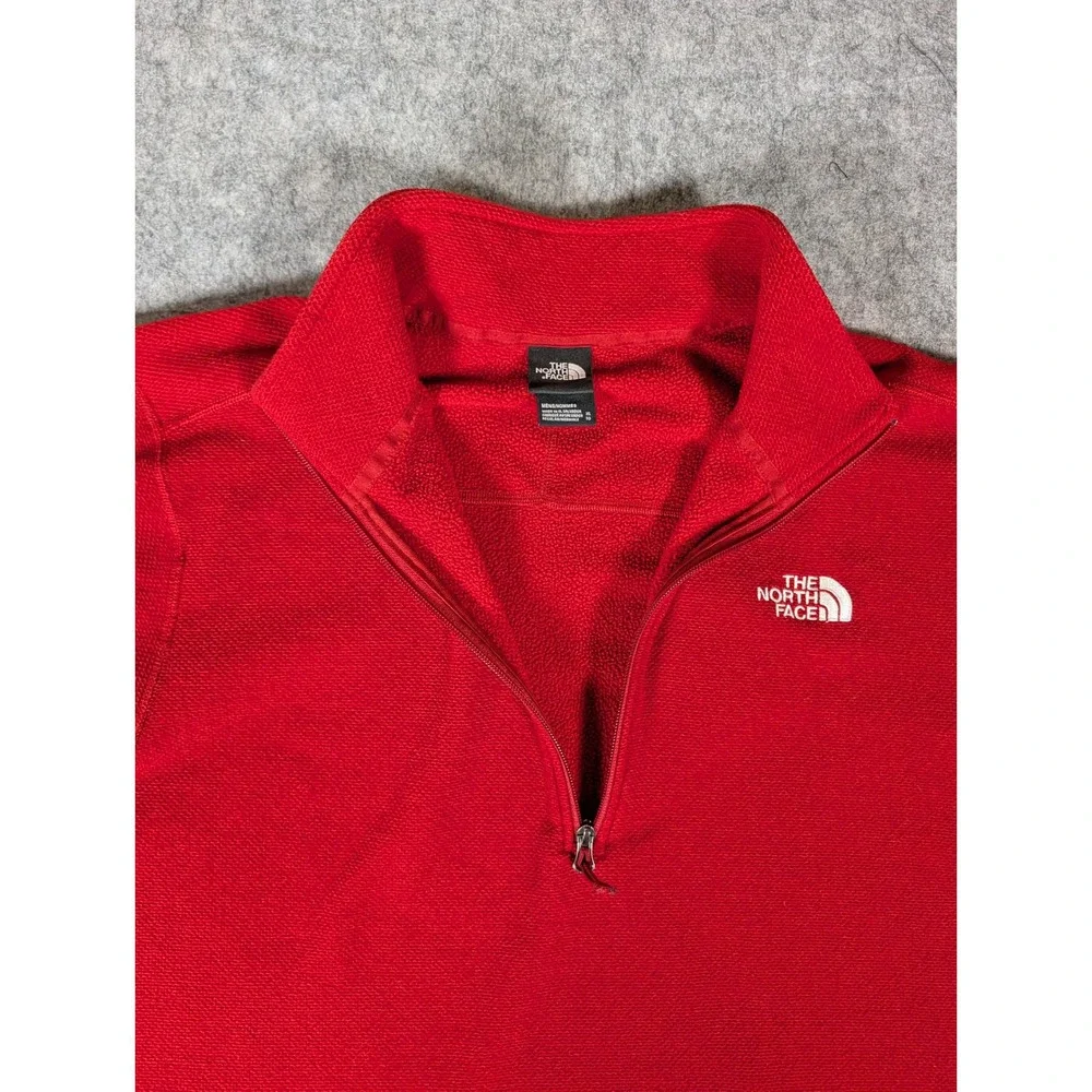 The North Face Mens Red Textured Waffle Knit Quarter Zip Fleece Pullover XL